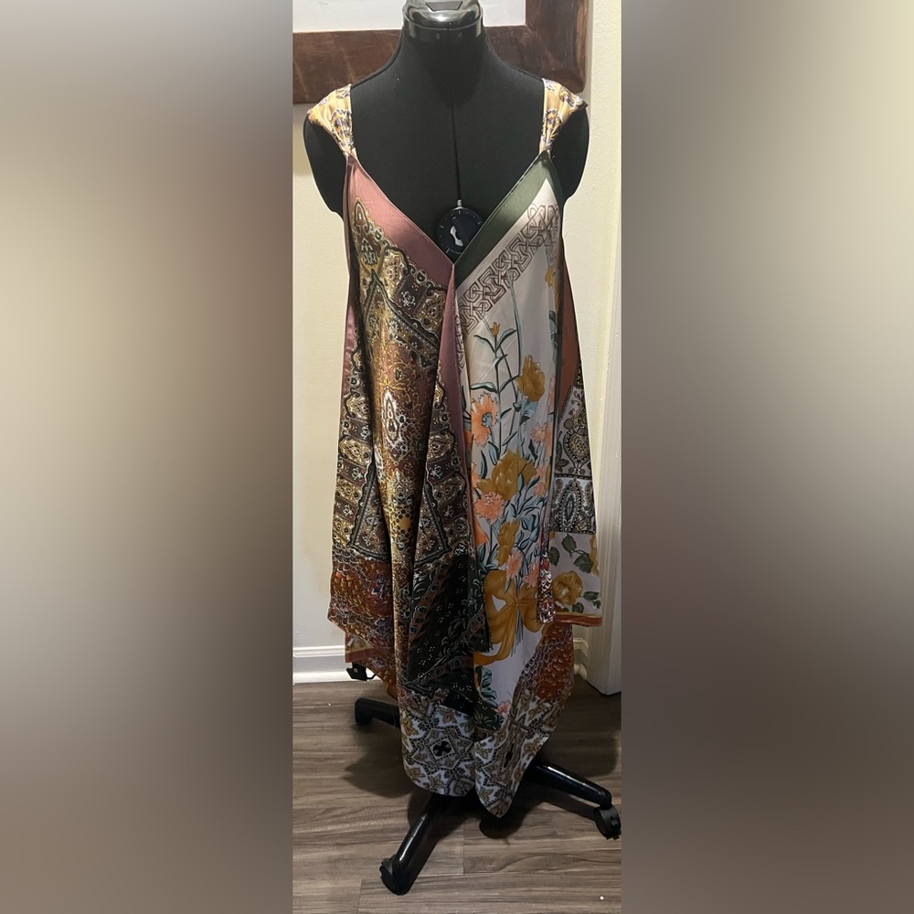 Anthropologie Multicolor Patterned Satin Handkerchief Dress